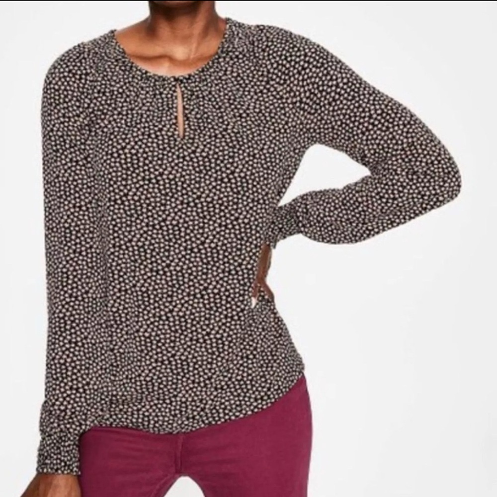 Boden Vicki Smocked Long Sleeve Blouse Milkshake Petals 8 Lightweight  Workwear